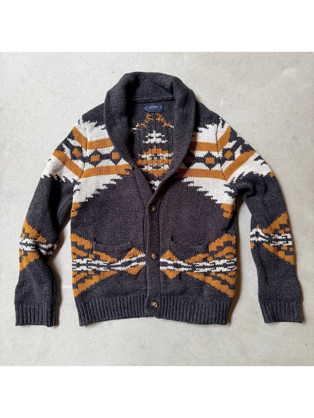 I'll Be Seeing You Cardigan Lucky Brand Shawl Collar Button-Up Aztec Sweater
